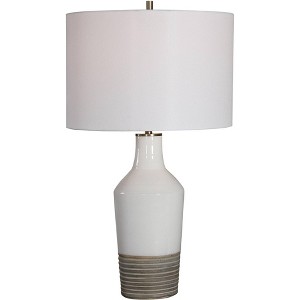 Uttermost Modern Table Lamp 26 1/2" High White Crackle Glaze Aged Terracotta Ceramic Linen Drum Shade for Living Room Bedroom Home - 1 of 1