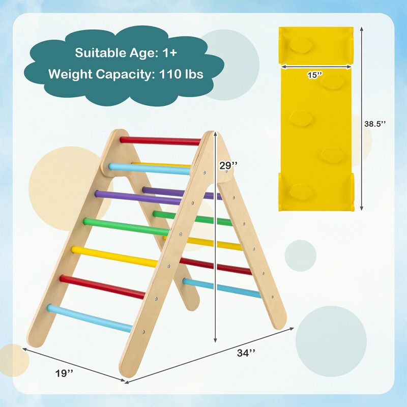 Costway 3-in-1 Wooden Climbing Triangle Set Triangle Climber w/ Ramp, 4 of 11