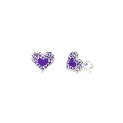 Chanteur Hypoallergenic Kids Jewelry Accessories Heart Purple CZ White Gold Palladium Plating Stud Earrings Surgical Titanium Posts