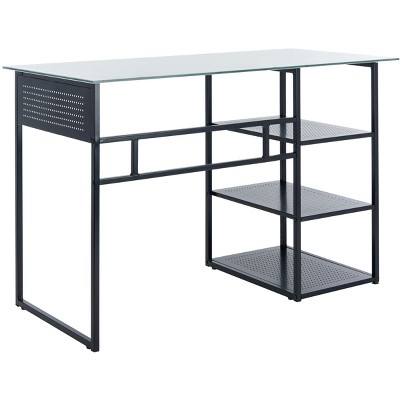 Transitional Black Metal and Glass 47" Home Office Desk