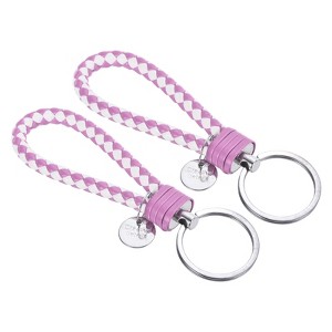 Unique Bargains Braided PU Leather Wallet Keychain with Stainless Steel Key Ring 2 Pcs - 1 of 3