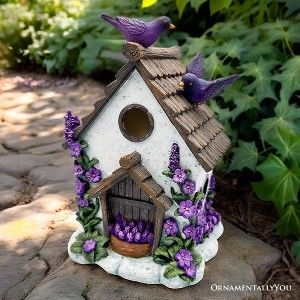 Lovely Floral Lavender Bird House Figurine, 7" Novelty Cottage Garden Decor| OrnamentallyYou - 1 of 4