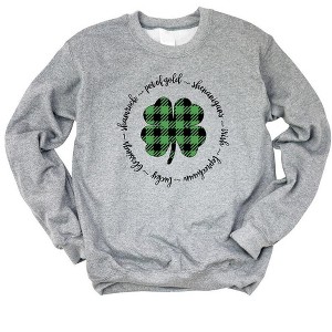 Simply Sage Market Women's Graphic Sweatshirt Buffalo Plaid Shamrock Circle - 1 of 3