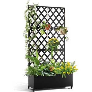Metal Privacy Screen with Wheels, Galvanized Steel Garden Trellis & Planter Box, Galvanized Raised Garden Bed for Climbing Plants - 1 of 4
