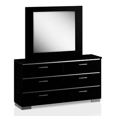 2pc Shorehaven Contemporary Dresser and Mirror Set Black/Chrome - miBasics