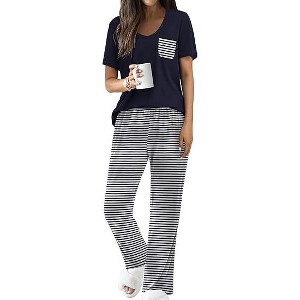 Ekouaer Pajama Sets for Women 2 Piece Short Sleeve Pj Sets With Long Printed Pants Sleepwear Casual Lounge Sets - 1 of 4