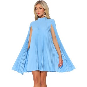 Allegra K Women's Loose Flowy Cloak Sleeve Cape Pleated Chiffon Dress - 1 of 4