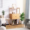Costway Bamboo Bathroom Cabinet Freestanding Tall Storage Shelf Unit w/2 Doors & Shelves - 3 of 4
