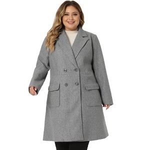 Agnes Orinda Women's Plus Size Winter Notched Lapel Double Breasted Pockets Long Overcoats - 1 of 4