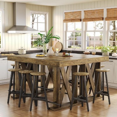 Tribesigns 63-Inch Industrial Bar Table with Metal Footrest, with Sturdy and Heavy Duty X-Base, for Dining Room, Living Room, Home Bar, Mocha