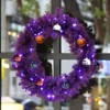 Angel Sar 24in Halloween Christmas Wreath, Pre-lit Artificial Wreath with 50 Purple Orange Lights, 100 PVC Tips and DIY Ball Ornament, Battery Powered - 3 of 4