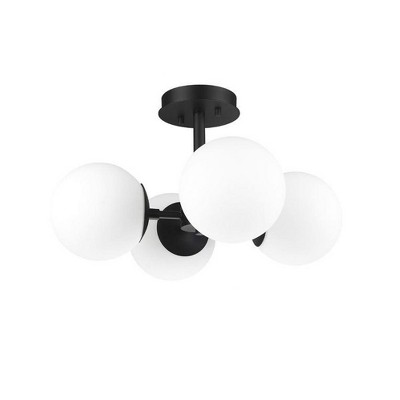 Matte Black Steel Frame with Opal Glass Globe 18" Pendant Light