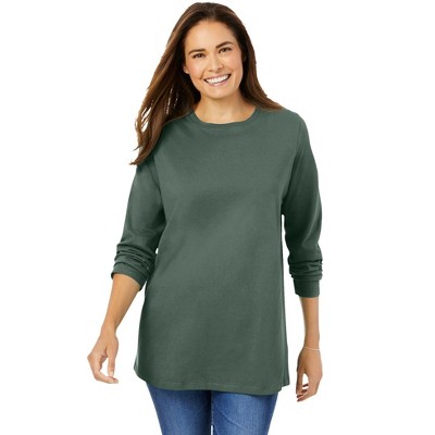 Woman Within Plus Size Perfect Long-Sleeve V-Neck Tee