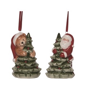 Transpac Ceramic Tree Teddy/Santa Ornament Set of 2 Christmas Home Decorations - 1 of 1