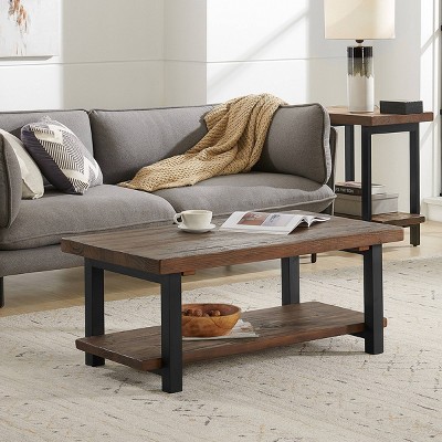 Pomona 42" Rustic Natural Wood and Metal Coffee Table