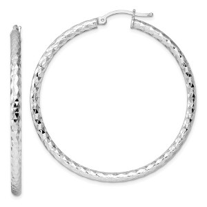 Black Bow Jewelry 3mm Diamond Cut, Polished Sterling Silver Hoops - 50mm (1 7/8 Inch) - 1 of 4