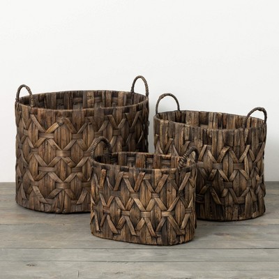 Sullivans 14.75", 13" & 10.5" Dark Brown Woven Basket Set of 3, Brown