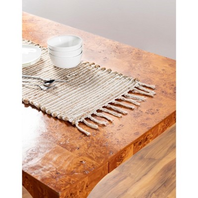 Handmade Natural Jute and Cotton Table Runner with Fringe