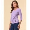 INSPIRE CHIC Women's V Neck 3/4 Sleeves Solid Knitted Buttons Decor Ruched Blouse - 2 of 4
