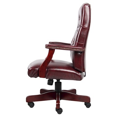 Classic Burgundy Executive Chair with Mahogany Wood Base