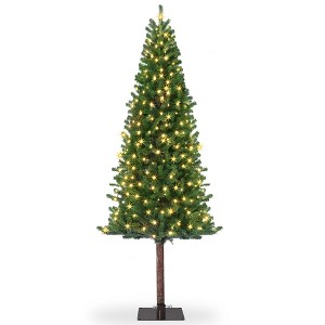 homfan Christmas Tree, Slim Xmas Tree with LED Lights Prelit, Pencil Christmas Tree with Warm White Lights & Metal Stand, Xmas Decoration - 1 of 4