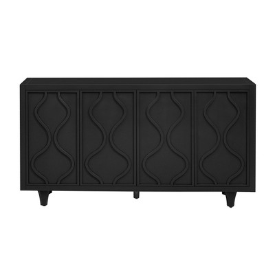 TIRAMISUBEST Black Wooden Storage Cabinet with Embossed Curved Doors - Mobile Sideboard for Living Room or Office