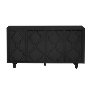 TIRAMISUBEST Black Wooden Storage Cabinet with Embossed Curved Doors - Mobile Sideboard for Living Room or Office - 1 of 4