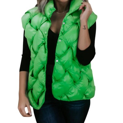 Women's Button Woven Puffer Vest - BUCKETLIST