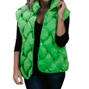 Women's Button Woven Puffer Vest - BUCKETLIST - 1 of 3