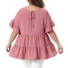 Women's Plus Size Swiss Dots Crew Neck Ruffle Short Sleeve Tiered Back Tie Summer Blouses - Agnes Orinda - 4 of 4