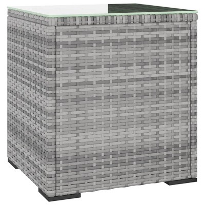 vidaXL Side Table, Gray, 15.7"x14.6"x15.9", Poly Rattan and Tempered Glass