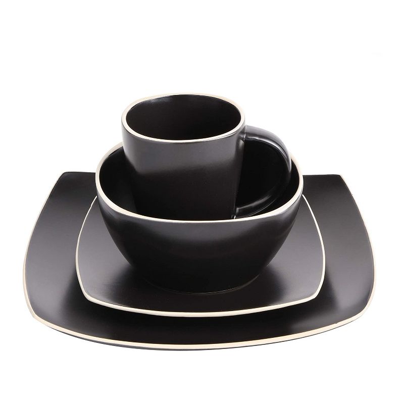 Gibson Elite 102261.16RM Soho Lounge 16 Piece Dinnerware Set for 4 Including Dinner Plates Dessert Plates and Mugs, Matte Black with White Rims, 3 of 6