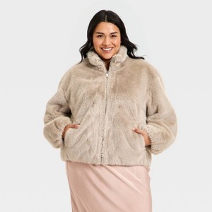 Women's Faux Fur Zip-Up Jacket - A New Day™ - 1 of 3