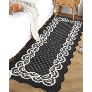 Washable Scalloped Area Rugs, Modern Bordered Floor Mats, Non-Slip Contemporary Accent Rug, Non-Shedding Soft Low Pile Indoor Carpet for Living Room - 1 of 4