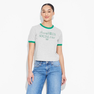 Women's Beverly Hills Social Club Short Sleeve Graphic Ringer T-Shirt - Gray
