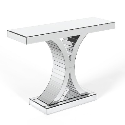 HomeRoots 39" Silver Mirrored Glass Pedestal Console Table