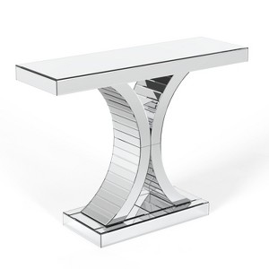 HomeRoots 39" Silver Mirrored Glass Pedestal Console Table - 1 of 4