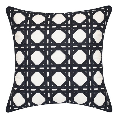 Embroidered Geometric Rattan Indoor/Outdoor Throw Pillow - Edie@Home