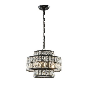 ALOADECOR Modern Crystal Chandelier Matte Black Finish Tiered Drum Pendant Light for Small Spaces Dining Room Entryway - 1 of 4