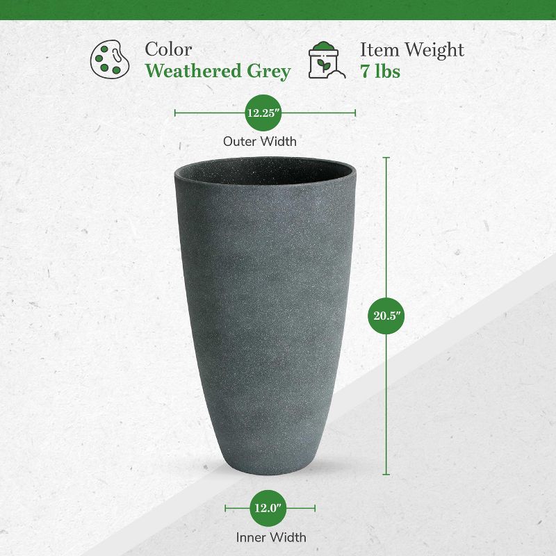 Algreen Acerra Weather Resistant Composite Tall Vase Round Planter Pot 20 x 12 x 12 Inches, Gray Stucco, 3 of 7