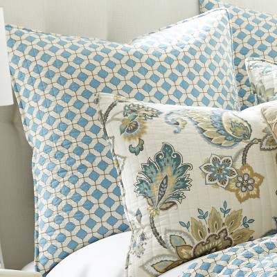 Blue and White Cotton Euro Sham Set of 2