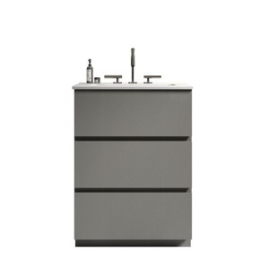 FAMYYT 24 in. Single Sink Freestanding Gray Bath Vanity with White Engineered Stone Top (Assembled), 3 DTC Soft-closing Drawers - 1 of 4