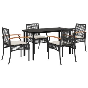 vidaXL Garden Dining Set Black PE rattan 3 Piece Set Removable Covers - 55.1" table length Black 4 - 1 of 4
