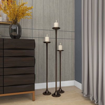 Set of 3 Black Tall Aluminum Candle Holders