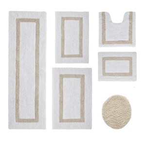Hotel Bath Rug 100% Premium Cotton Tufted Weave Two Tone Reversible 6 Piece Bathroom Rug Set, Super Soft & Water Absorbent, Machine Washable Bathmat - 1 of 4