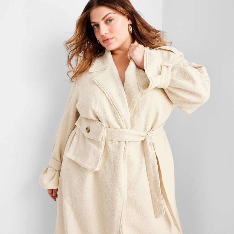 Women's Boucle Frayed Edge Trench Coat - Future Collective™ with Jenny K. Lopez Cream, 3 of 9