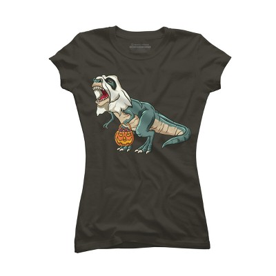 Junior's Design By Humans Trex Ghost Costume Design Funny Halloween Dinosaur By Threadlets T-Shirt