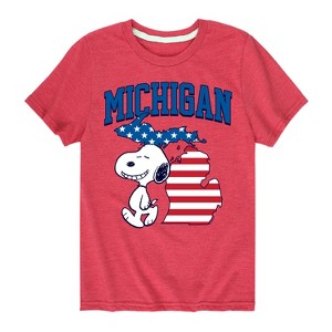 Boys' - Peanuts - Snoopy Michigan USA Flag Short Sleeve Graphic T-Shirt - 1 of 4