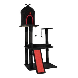 Angel Sar 53" Gothic Cat Tree with Coffin Bed Large Cat Tower with Spider Toys and Scratching Board Red Black Cat Furniture for Large Cats - 1 of 4