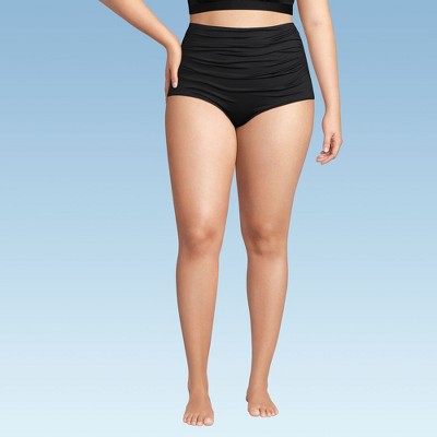 Lands' End Women's Ruched Chlorine Resistant Tummy Control Retro High Waisted Bikini Swim Bottoms